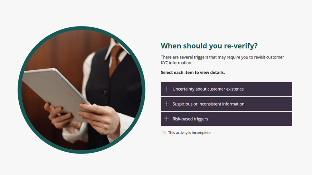 Screensot 3 of Applicable Customer Identification Procedures (ACIP) online course 