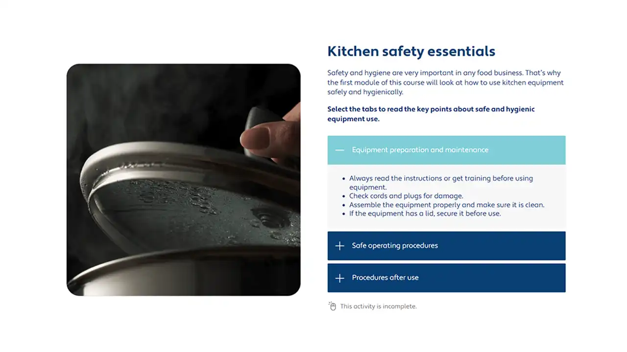 Screensot 3 of Food Preparation Equipment online course 