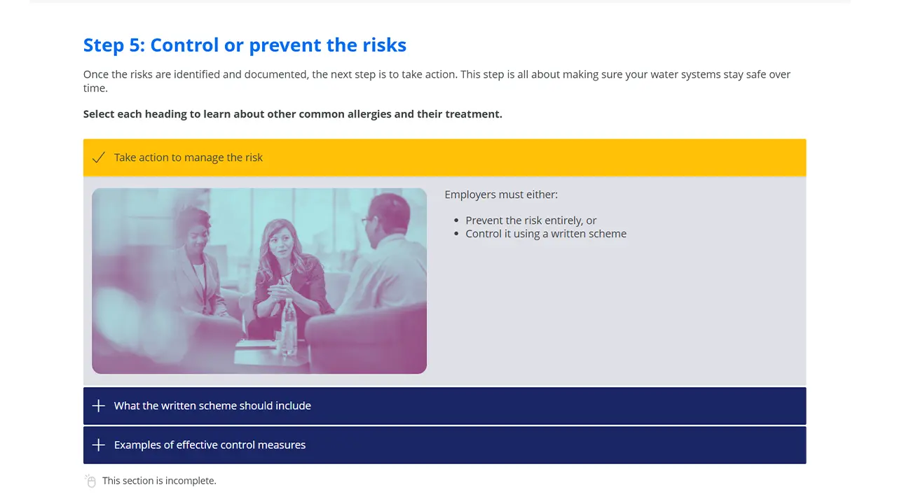 Screensot 2 of Legionella Awareness (UK) online course 