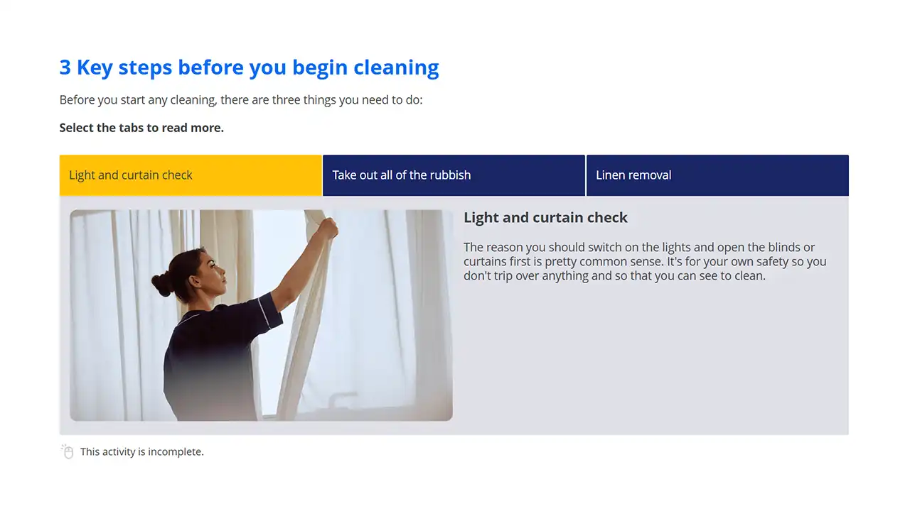 Screensot 3 of Preparing for Housekeeping Tasks online course 