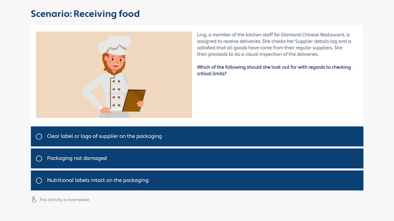 Screensot 4 of Receiving and Storing Food online course 