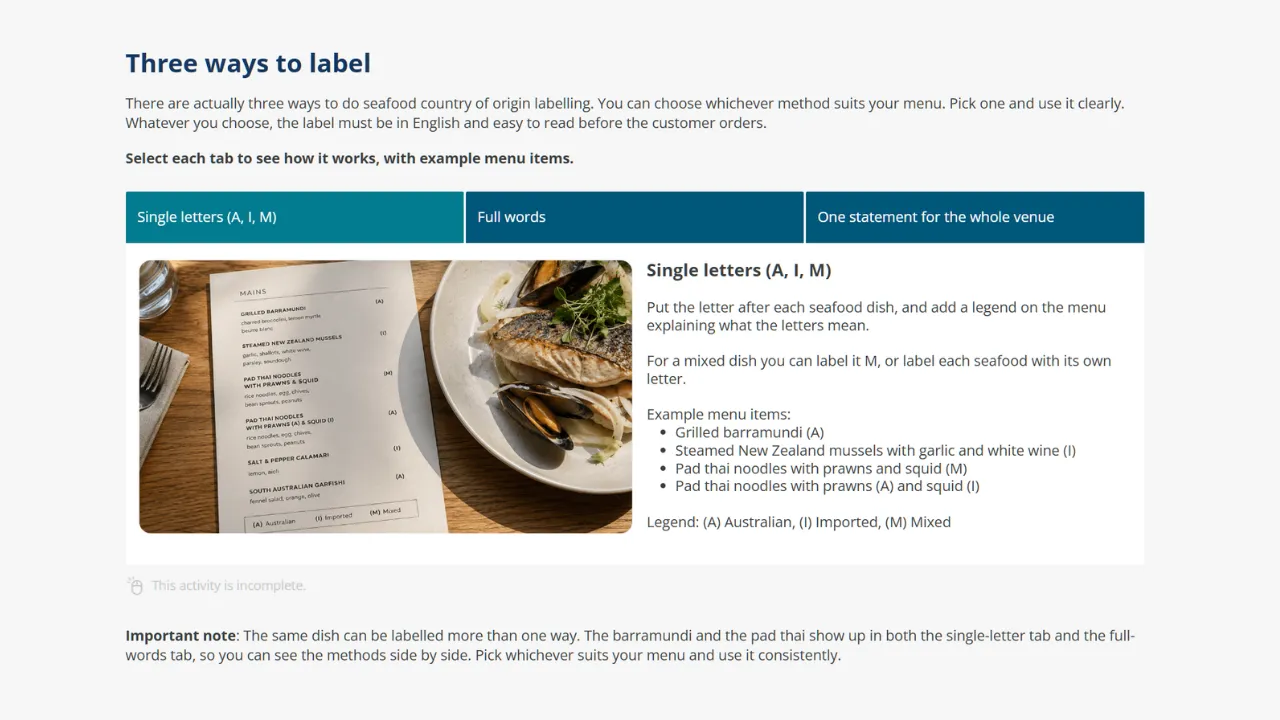 Screensot 3 of Seafood Country of Origin Labelling online course 