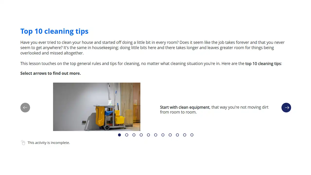 Screensot 2 of Housekeeping Tips and Best Practice online course 