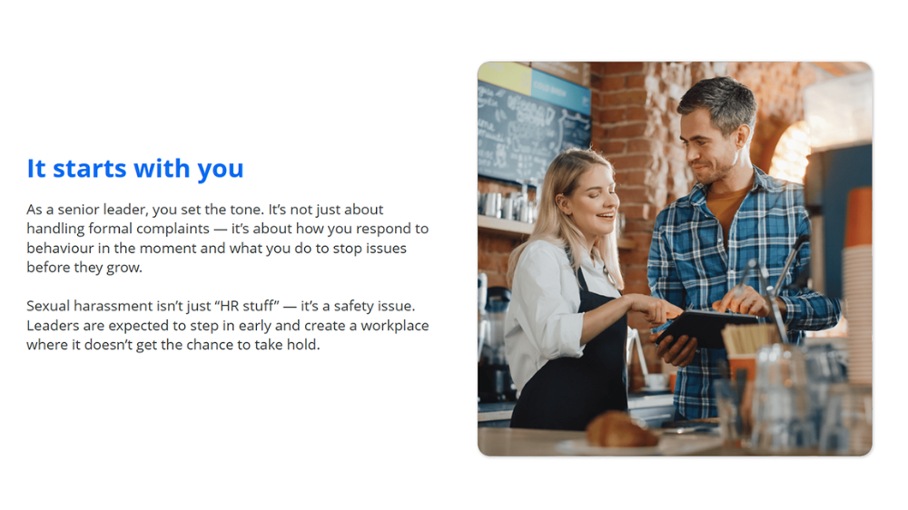 Screensot 3 of Effective Leadership in Preventing Sexual Harassment online course 
