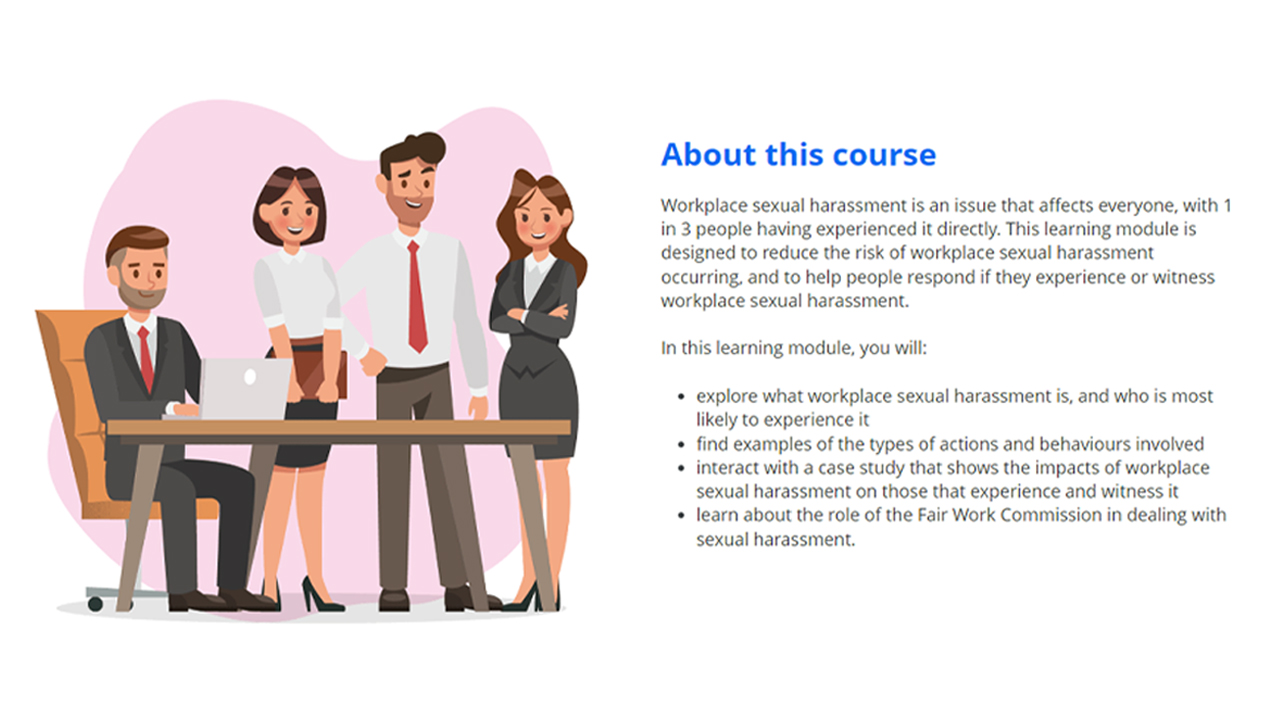 Screensot 2 of Workplace Sexual Harassment online course 
