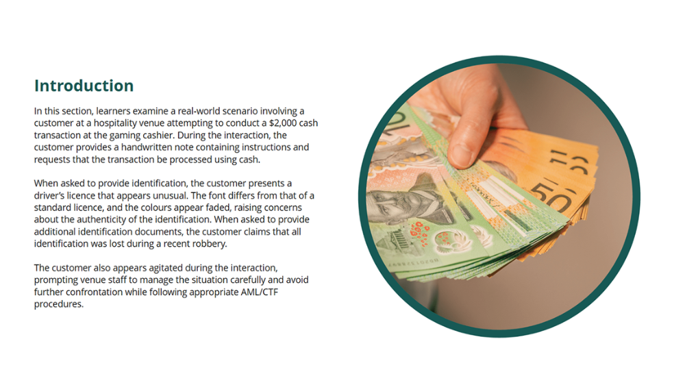 Screensot 2 of Suspicious Matter Reporting online course 