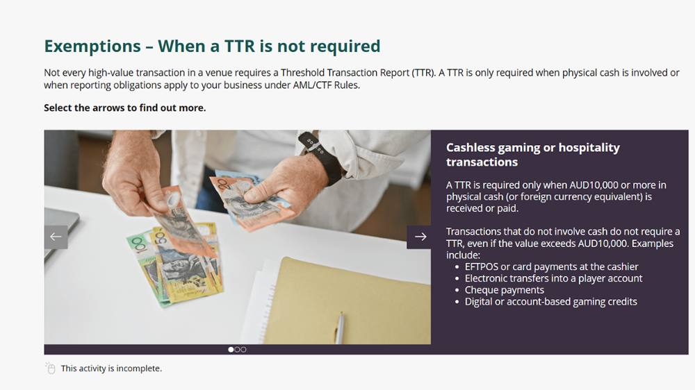 Screensot 3 of Threshold Transaction Reports (TTRs) online course 