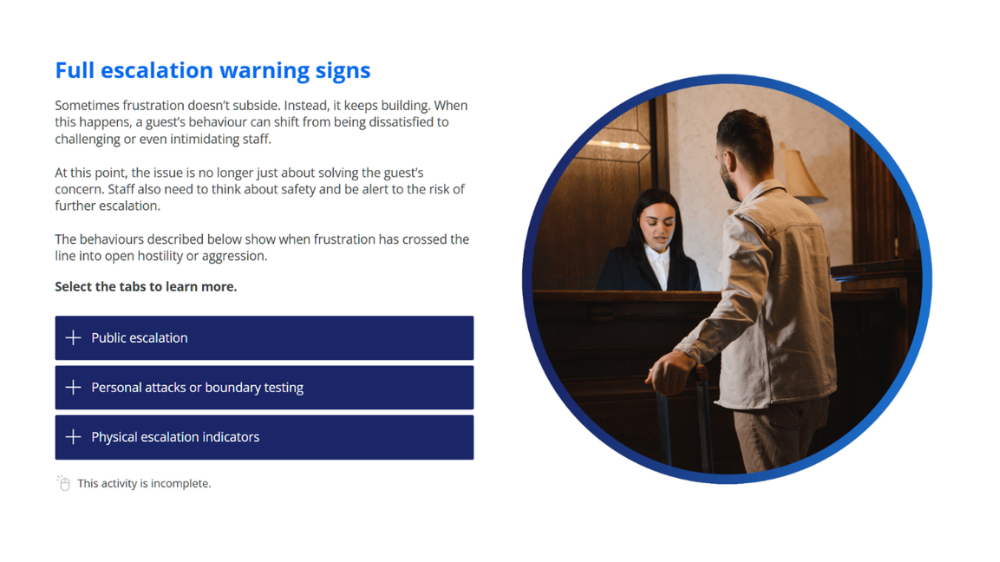 Screensot 2 of Handling Aggressive Guest Behaviour online course 