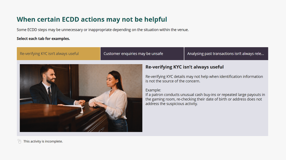 Screensot 3 of Enhanced Customer Due Diligence (ECDD) online course 